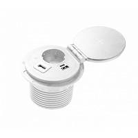 Розетка круглая врезная CHARGER PLUS AE-BPW1SACP-10 (Schuko), 2xUSB A+C, обмен USB-A, HDMI, RJ45, белый, с проводом 1,5 м